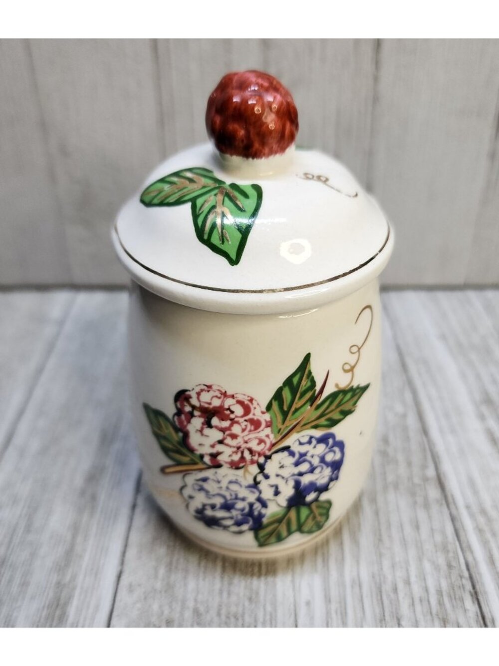 Vintage Knotts Berry Farm Canister Sugar Jam Ceramic White 5'' - Made in Japan